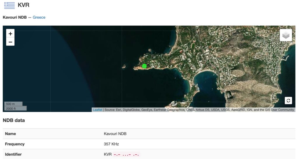 Kavouri Non-Directional-Beacon (NDB) "KVR" Position — at Kavouri, Vouliagmeni, Athens, Greece