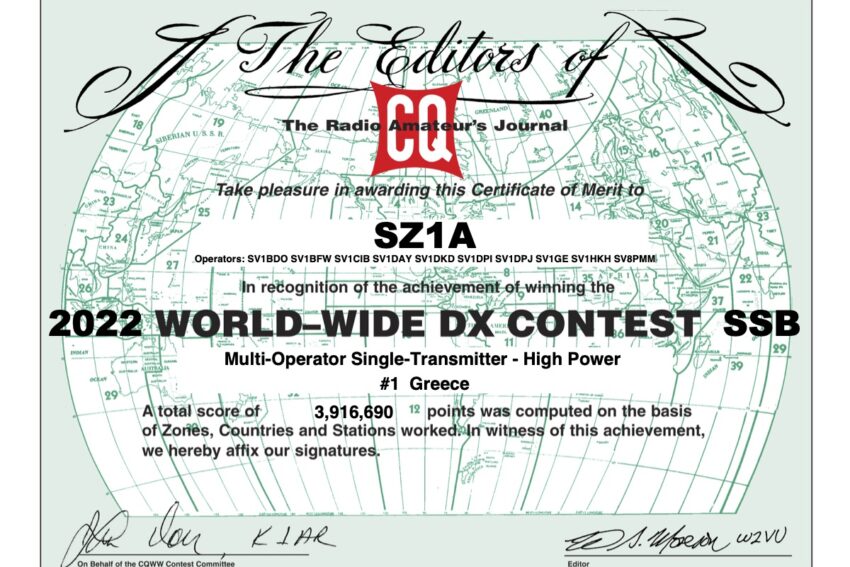 SZ1A CQWW 2022 SSB certificate